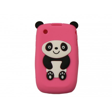 Coque silicone pour Blackberry 8520 curve panda rose bonbon oreilles noires + film protection ecran offert