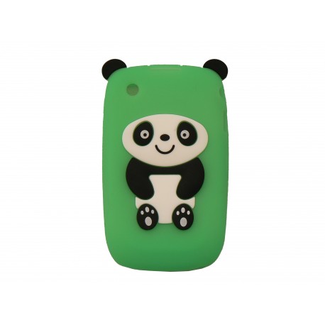 Coque silicone pour Blackberry 8520 curve panda vert oreilles noires + film protection ecran offert