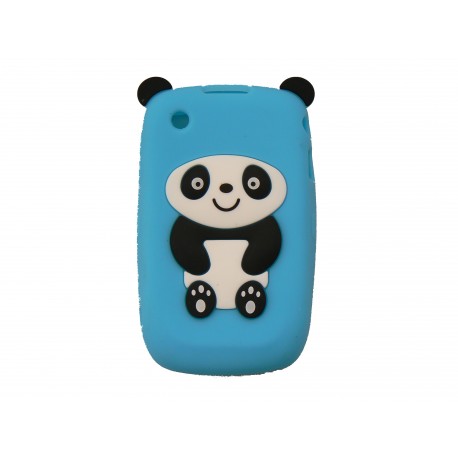 Coque silicone pour Blackberry 8520 curve panda bleu turquoise oreilles noires + film protection ecran offert