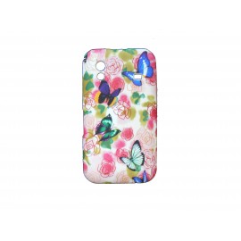 Coque pour Samsung S5830 Galaxy Ace silicone fleurs roses papillons bleus + film protection écran offert