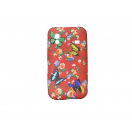 Coque pour Samsung S5830 Galaxy Ace silicone rouge papillons multicolores + film protection écran offert