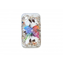 Coque pour Samsung S5830 Galaxy Ace silicone blanche papillon multicolore + film protection écran offert