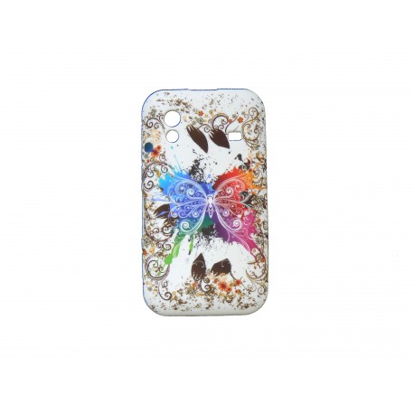 Coque pour Samsung S5830 Galaxy Ace silicone blanche papillon multicolore + film protection écran offert