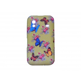 Coque pour Samsung S5830 Galaxy Ace silicone jaune papillons bleus+ film protection écran offert