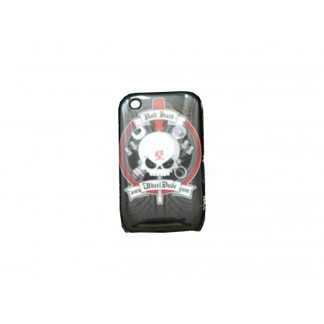 Coque pour Blackberry 8520 Curve tête de mort noire + film protection écran offert