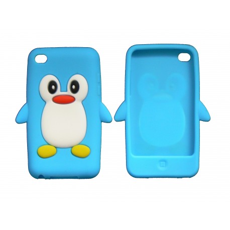 Coque silicone pour Ipod Touch 4 pingouin bleu turquoise + film protection écran