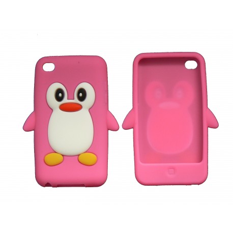 Coque silicone pour Ipod Touch 4 pingouin rose bonbon + film protection écran