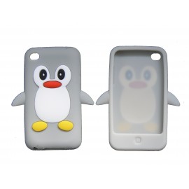 Coque silicone pour Ipod Touch 4 pingouin gris + film protection écran