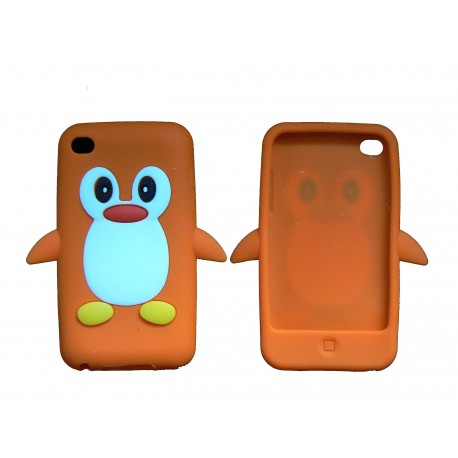 Coque silicone pour Ipod Touch 4 pingouin orange + film protection écran
