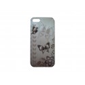 Coque pour Iphone 5 rayée papillons gris + film protection écran offert