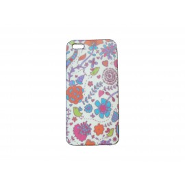 Coque pour Iphone 5 fleurs bleues oiseaux verts + film protection écran offert