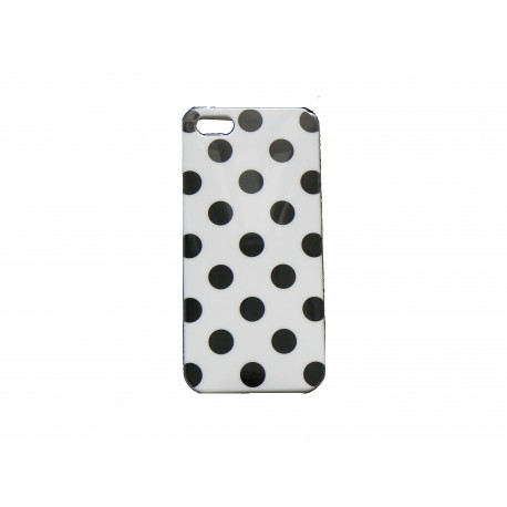 Coque pour Iphone 5 blanche pois noirs + film protection écran offert