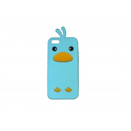 Coque pour Iphone 5 silicone poussin bleu turquoise + film protection écran offert