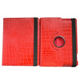 Pochette Ipad 2/3 nouvel Ipad simili-cuir rouge crocodile + film protection écran