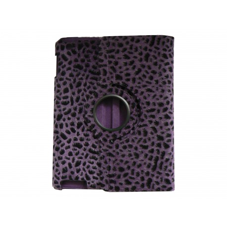 Pochette Ipad 2/3 nouvel Ipad simili-cuir léopard violet + film protection écran
