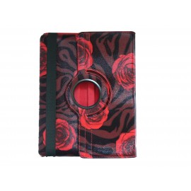 Pochette Ipad 2/3 nouvel Ipad simili-cuir fleurs rouges + film protection écran