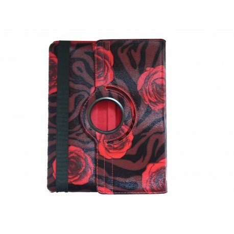 Pochette Ipad 2/3 nouvel Ipad simili-cuir fleurs rouges + film protection écran