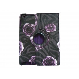 Pochette Ipad 2/3 nouvel Ipad simili-cuir fleurs violettes + film protection écran