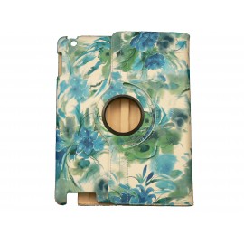 Pochette Ipad 2/3 nouvel Ipad simili-cuir fleurs bleues + film protection écran