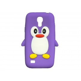 Coque silicone pour Samsung Galaxy S4 Mini / I9190 pingouin violet + film protection écran offert