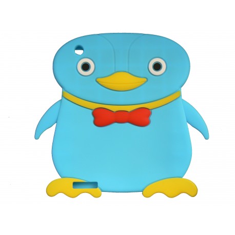 Coque silicone Ipad 2/3 nouvel Ipad pingouin bleu turquoise + film protection écran offert