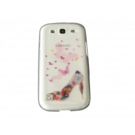 Coque pour Samsung Galaxy S3 / I9300 transparente chaussure et papillons roses + film protection écran offert