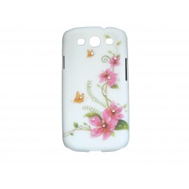 Coque pour Samsung Galaxy S3 / I9300 fleurs roses papillons oranges strass + film protection écran offert