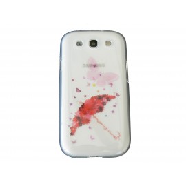 Coque transparente pour Samsung Galaxy S3 / I9300 ombrelle fleurs rouges + film protection écran offert