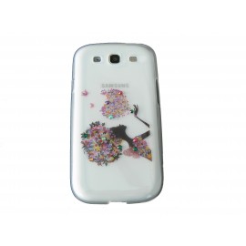 Coque transparente pour Samsung Galaxy S3 / I9300 cur fleurs strass+ film protection écran offert