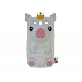 Coque silicone pour Samsung Galaxy S3 / I9300 cochon blanc + film protection écran offert