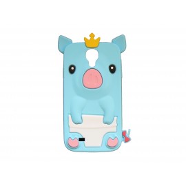 Coque silicone pour Samsung Galaxy S4 / I9500 cochon bleu turquoise + film protection écran offert