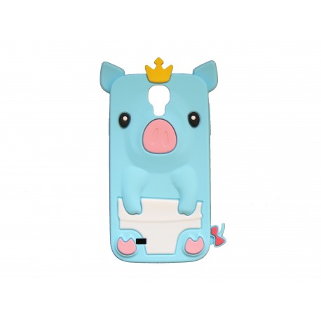 Coque silicone pour Samsung Galaxy S4 / I9500 cochon bleu turquoise + film protection écran offert