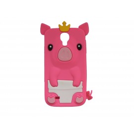 Coque silicone pour Samsung Galaxy S4 / I9500 cochon rose fuschia + film protection écran offert