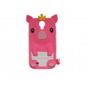 Coque silicone pour Samsung Galaxy S4 / I9500 cochon rose fuschia + film protection écran offert