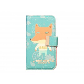 Pochette pour Samsung I9500 Galaxy S4 simili-cuir bleue renard + film protection écran