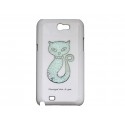 Coque blanche pour Samsung Galaxy Note 2/N7100 chat strass + film protection écran offert