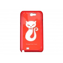 Coque rouge pour Samsung Galaxy Note 2/N7100 chat strass + film protection écran offert
