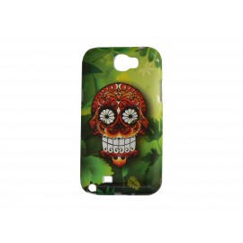 Coque verte pour Samsung Galaxy Note 2/N7100 tête de mort marron + film protection écran offert