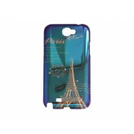 Coque bleue pour Samsung Galaxy Note 2/N7100 tour Eiffel Strass + film protection écran offert