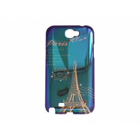 Coque bleue pour Samsung Galaxy Note 2/N7100 tour Eiffel Strass + film protection écran offert