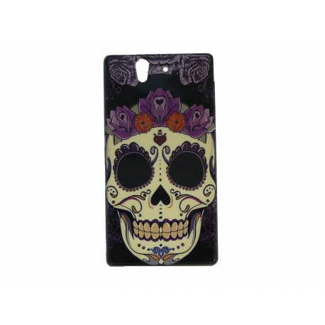 Coque pour Sony Xperia Z tête de mort fleurs roses + film protection écran