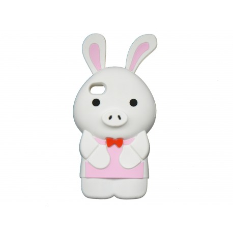 Coque silicone pour Iphone 4 lapin blanc + film protection écran offert