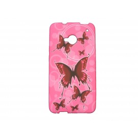 Coque silicone pour HTC One papillons rouges + film protection écran