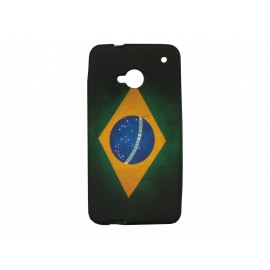 Coque silicone pour HTC One drapeau Brésil vintage + film protection écran