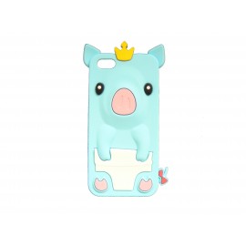 Coque silicone pour Iphone 5C cochon bleu turquoise + film protection écran