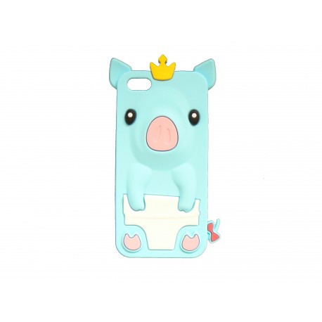 Coque silicone pour Iphone 5C cochon bleu turquoise + film protection écran