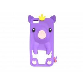 Coque silicone pour Iphone 5C cochon violet + film protection écran