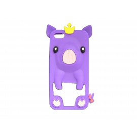 Coque silicone pour Iphone 5C cochon violet + film protection écran