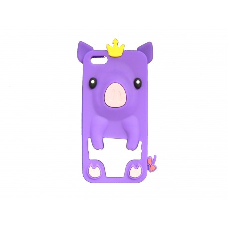 Coque silicone pour Iphone 5C cochon violet + film protection écran