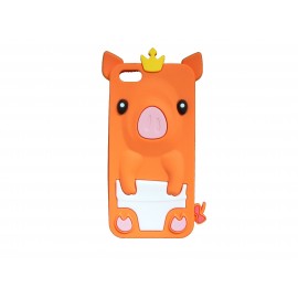 Coque silicone pour Iphone 5C cochon orange + film protection écran